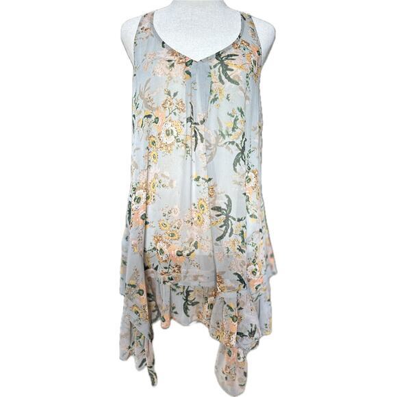Maeve Anthropologie Magda Ruffle Floral Printed Sheer‎ Tunic Blouse Size Small - Picture 1 of 8